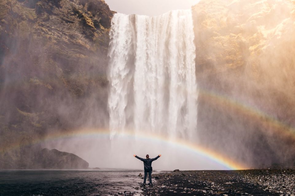 rainbow waterfall man
